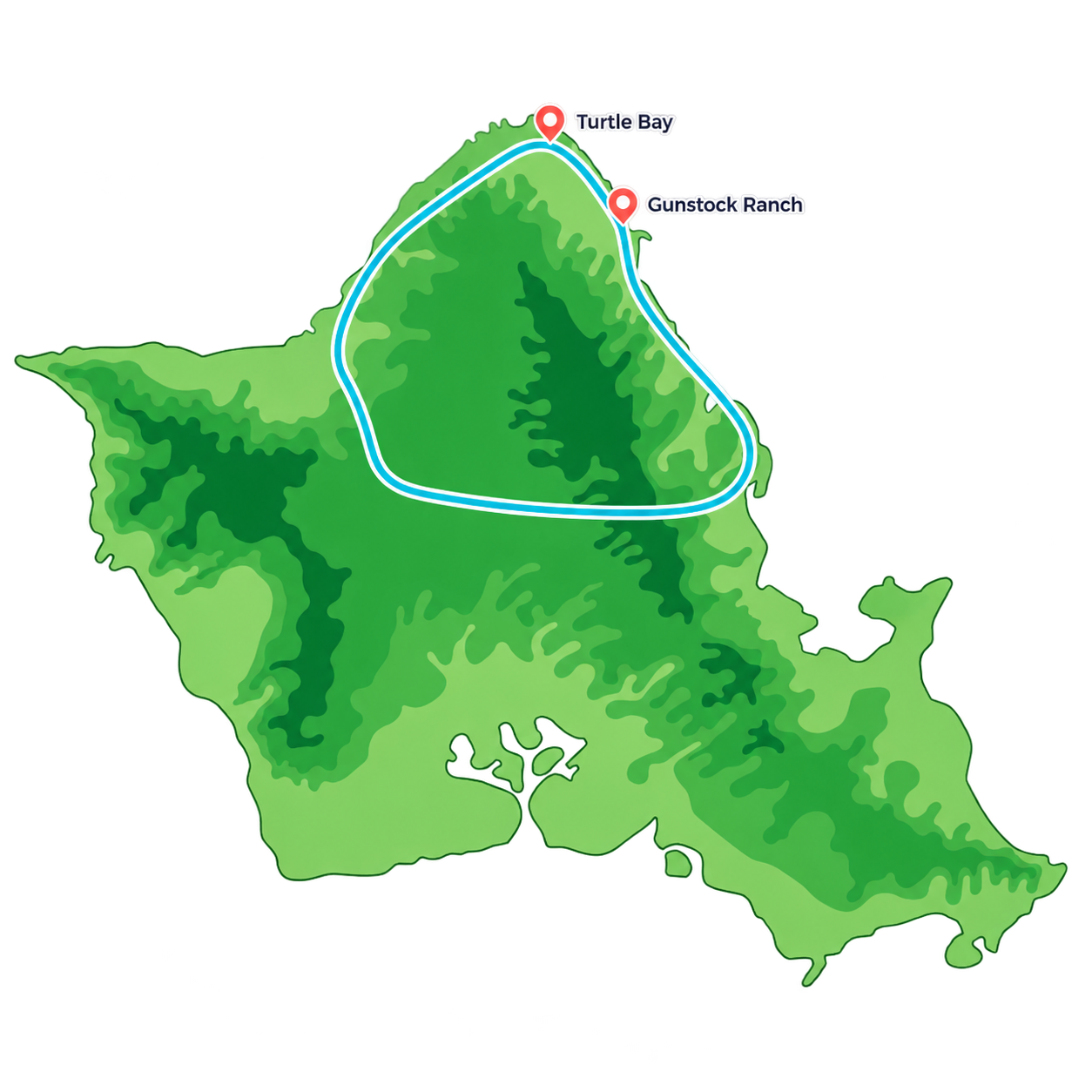 Map of The Gunstock Ranch Experience route on Oʻahu